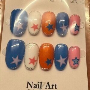 "Pop Galaxy" Press-On Nail Set‎ – Multicolor Stars & Glossy Finish